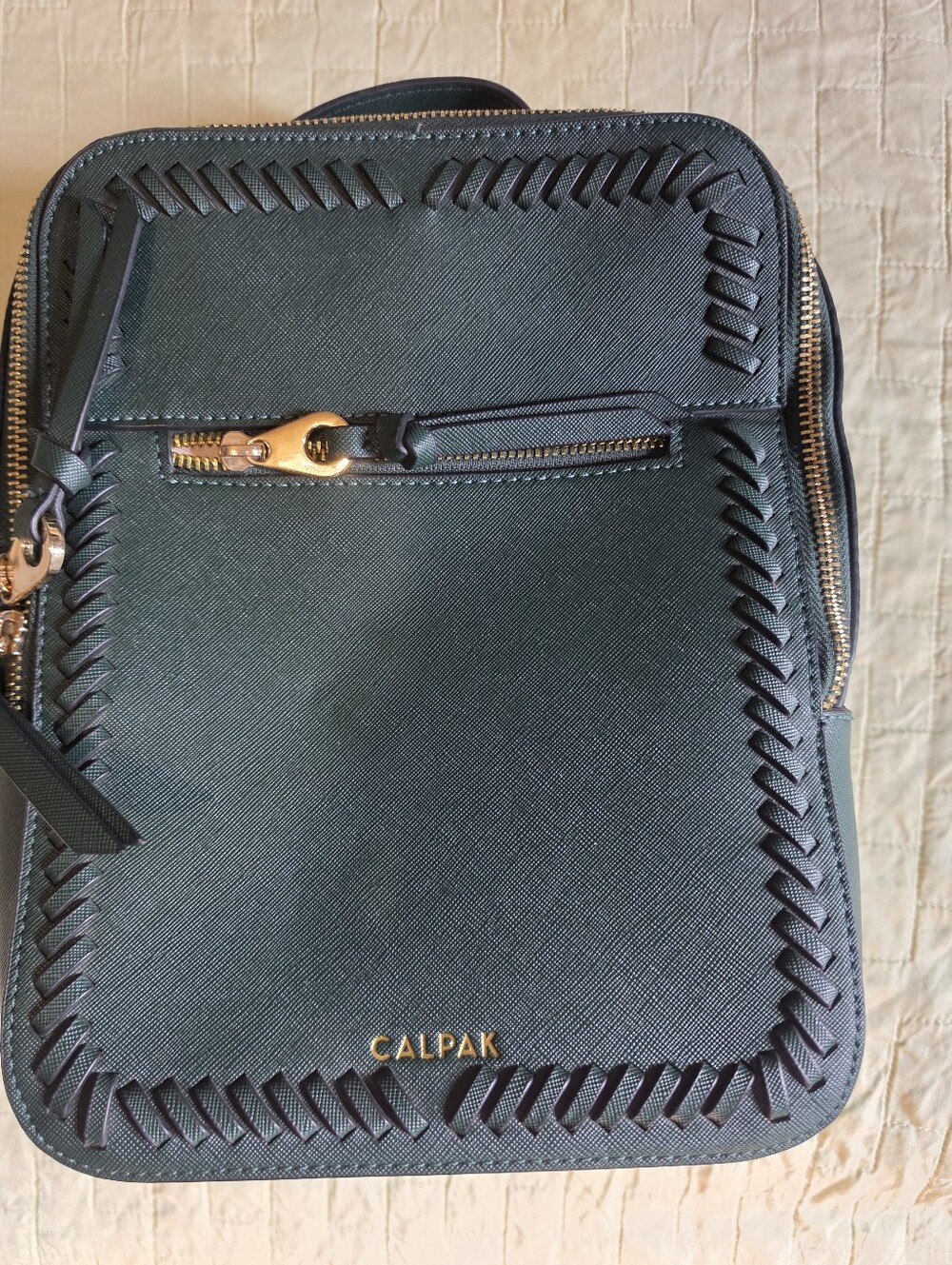 Calpak Dark Green Mini Backpack with Whipstitch Trim